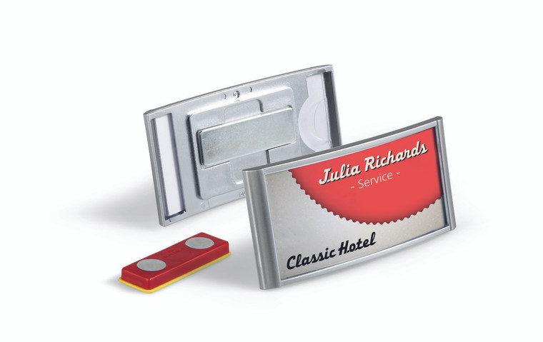 Classic Name Badge Holder with Magnet, Large (2-7/8" x 1-1/4"), Silver - 10 box