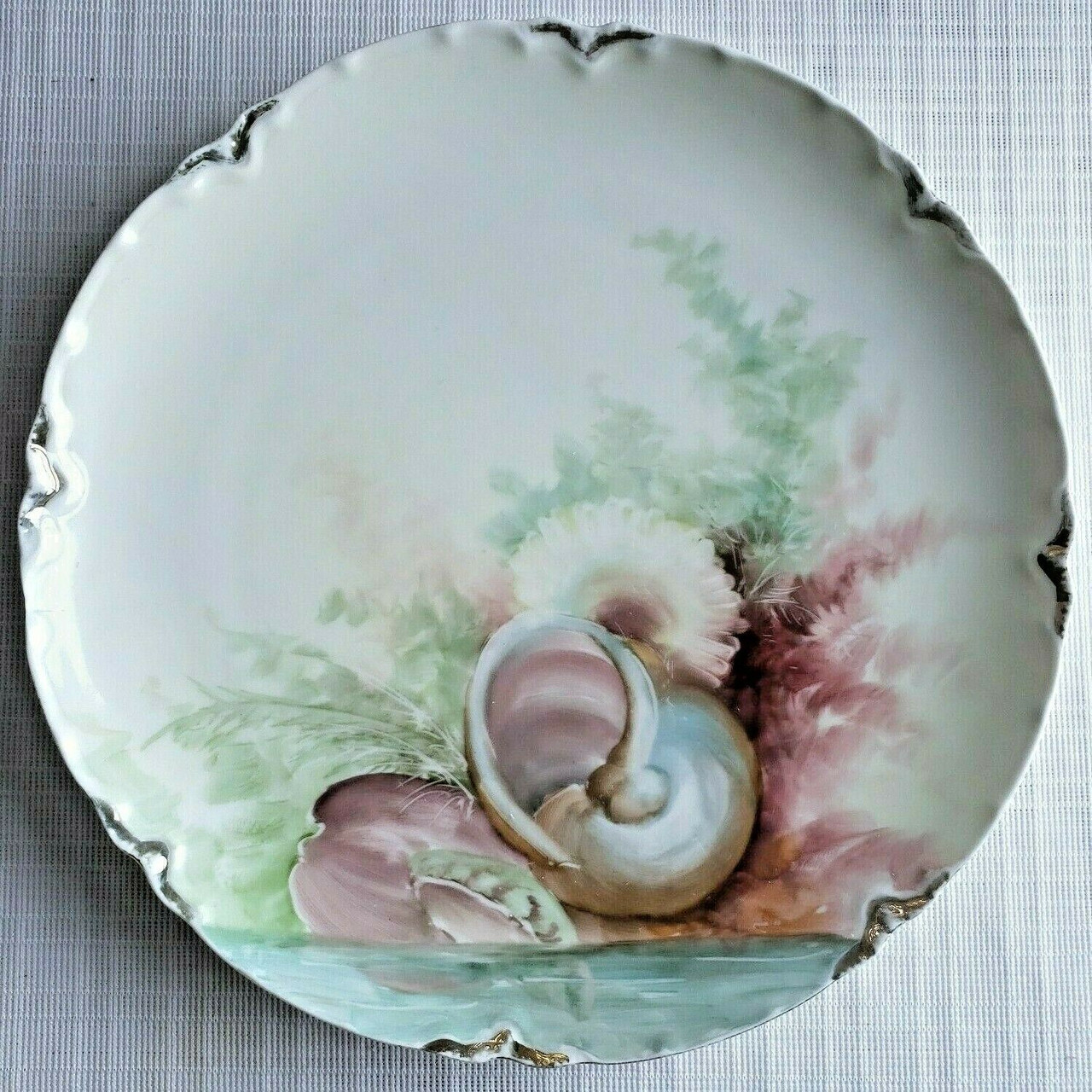 8 Antique Haviland Limoges, Hand Painted Seashell Plate - Vintage Loft