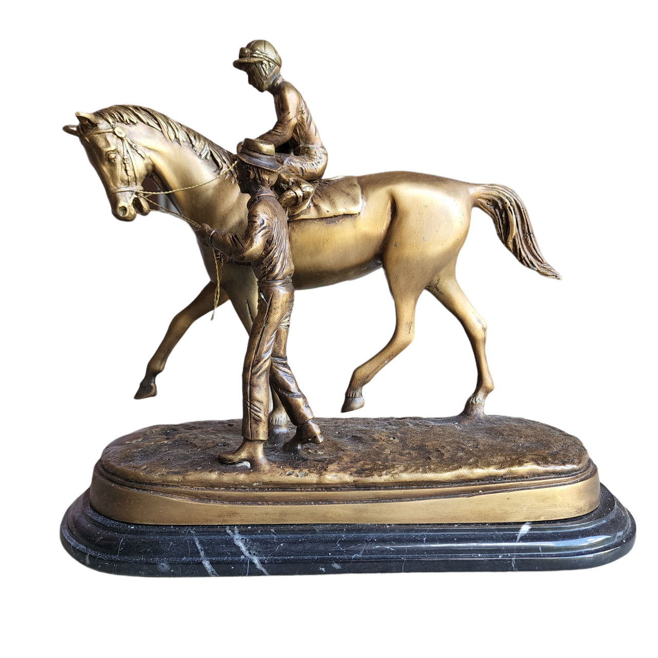 Antique Delaware Park Bronze Statue Horse with Jockey on Marble Base