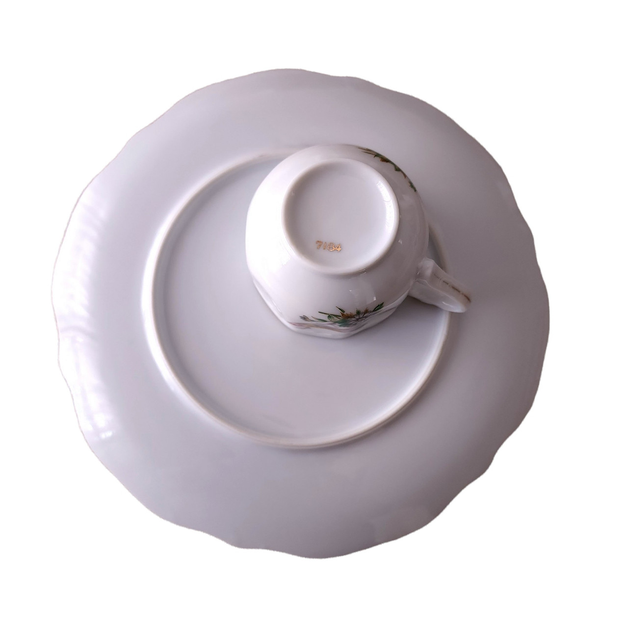 Mid Century Ceramic Gold Trim Snack Plate and Cup Set for Four