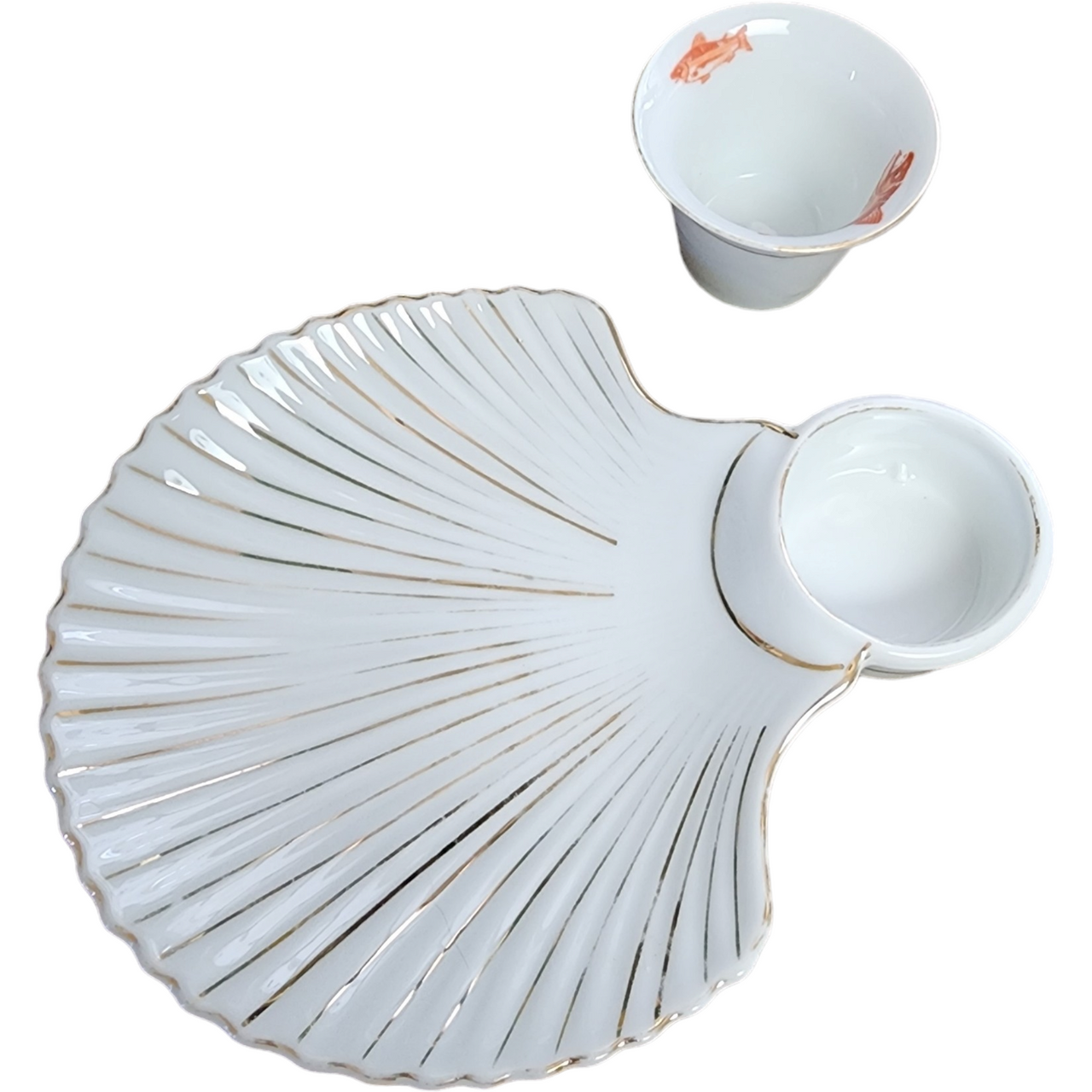 Royal Crown Porcelain Shell Shaped Appetizer Server with Sauce Cup Ramekin