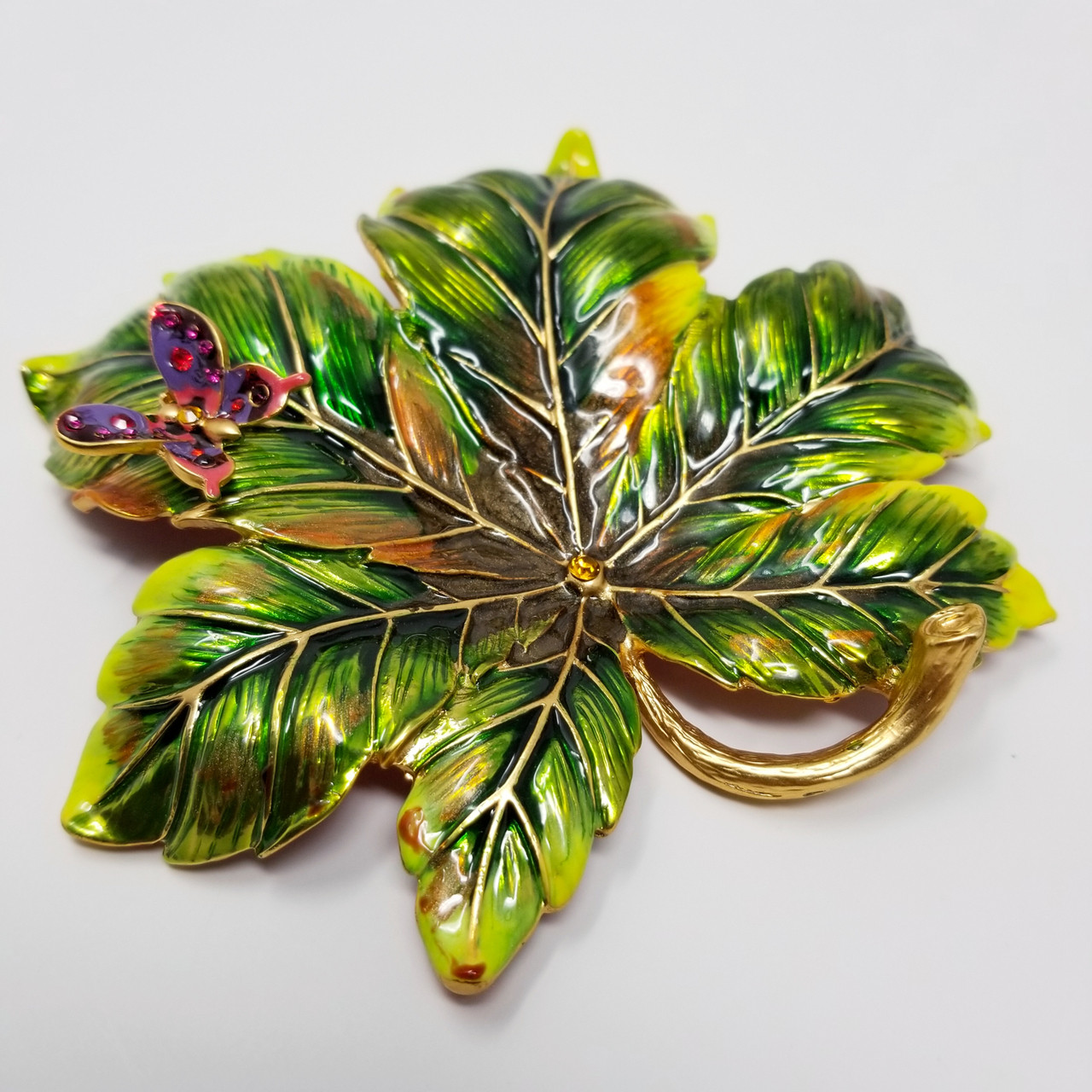 Jay Strongwater Enamel Painted Leaf Tray Vintage Loft