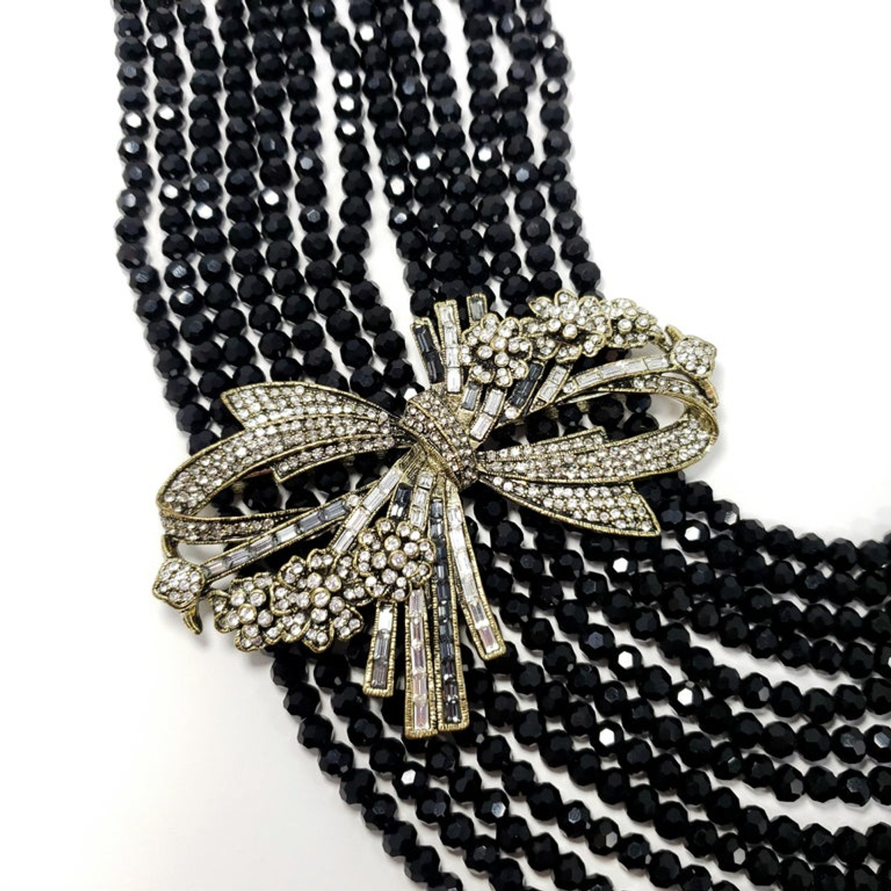 Heidi Daus Best in Bows Multi Strand Collar Necklace, Black and Clear ...