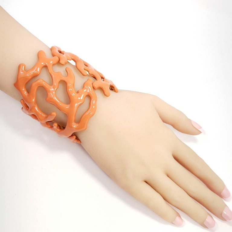 KJL Jay Lane Coral Branch Enamel Soft Orange Cuff Bracelet in