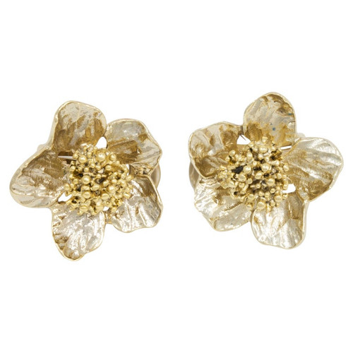 Oscar de la Renta Gold Bold Button Flower Clip On Earrings, Contemporary