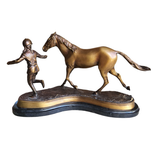 Antique Delaware Park Bronze Sculpture Horse with Jockey on Marble Base