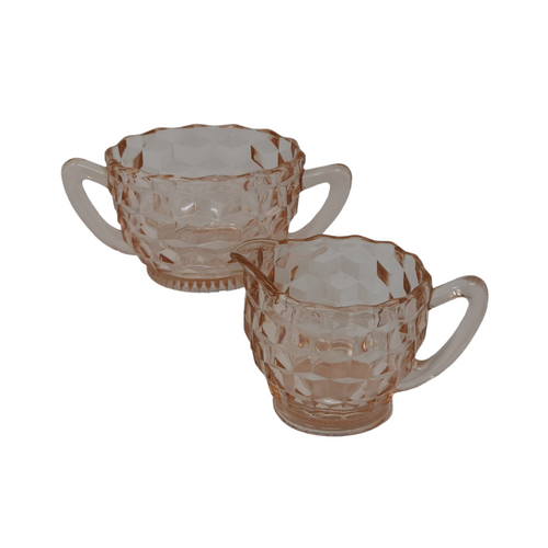 Jeannette Cube Pink Open Sugar and Creamer Set