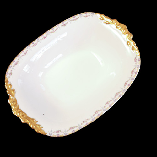 Jean Pouyat Limoges Rose Swags Yellow Pink Scrolls France Rectangular Vegetable Dish