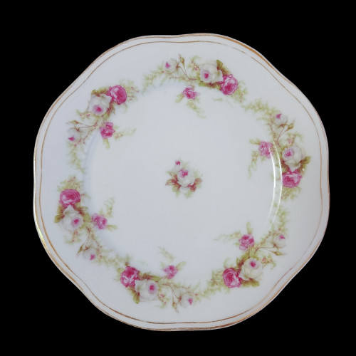 Z S & Co Scherzer Mignon Pink White Roses Gold Ring & Trim Salad Plate