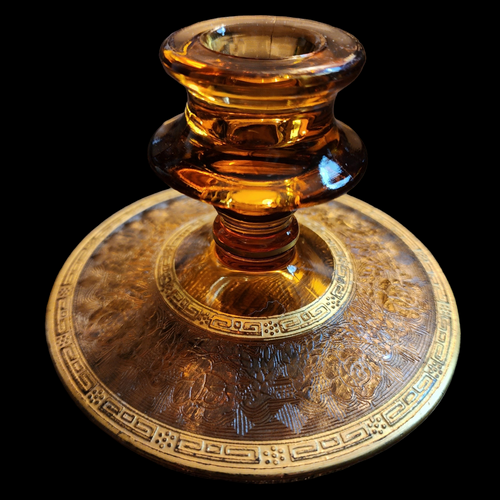 Glastonbury Lotus Grecian Rose Amber Gold Encrusted Single Light Candlestick