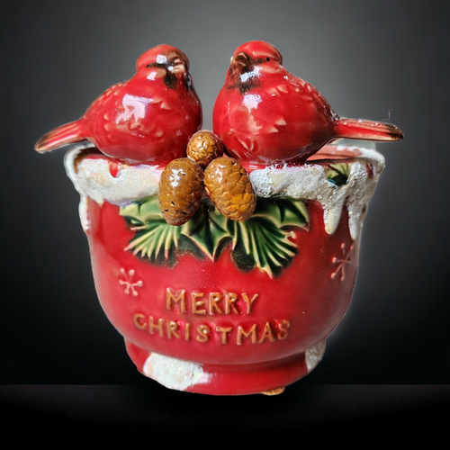 Vintage Robin Red Bird Ceramic Planter