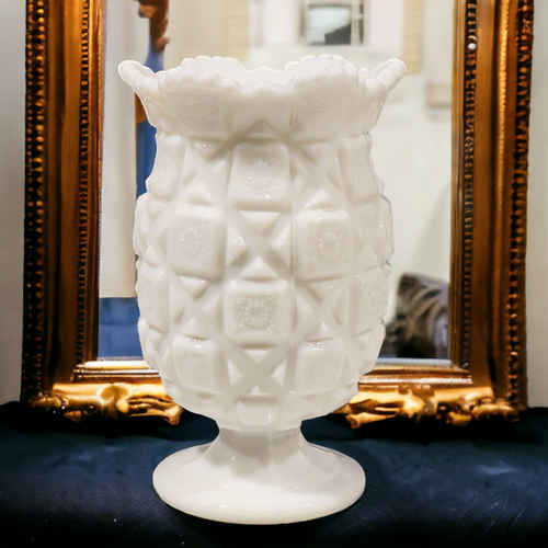 Westmoreland Old Quilt Milk Glass Celery Vase