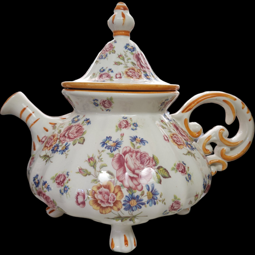 Huge Capodimonte Floral Porcelain Centerpiece Teapot Tea Pot Italy