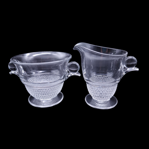  Duncan & Miller Stack Ball Design, Teardrop Clear Creamer and Open Sugar Set