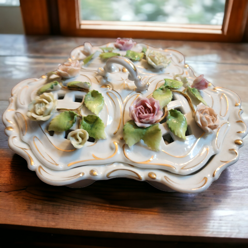  Andrea by Sadek Wild Flowers Porcelain Dish with Lid Japan