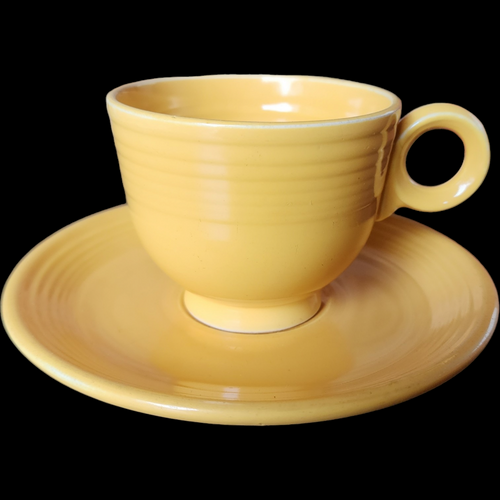 Homer Laughlin Fiesta Yellow Older Footed Cup & Saucer Set