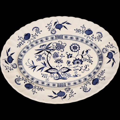 12" Johnson Brothers Blue Nordic Blue Onion & Floral Design Rim Oval Serving Platter