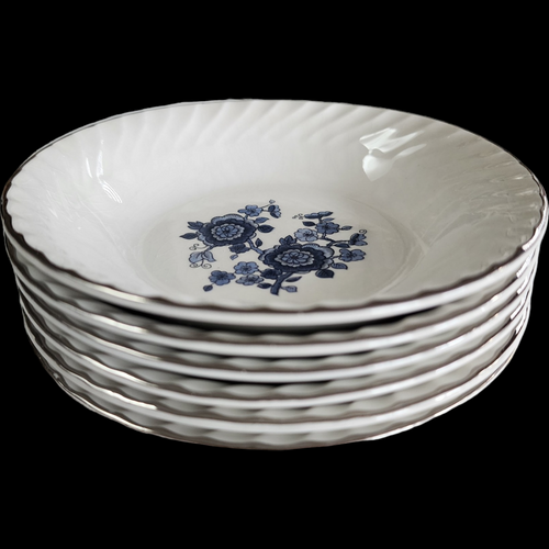 5" Wedgwood Royal Blue Floral Center Swirled Rim Fruit Dessert Sauce Bowl Set of 6