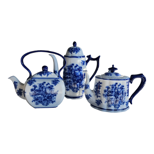Basic Porcelana Home Essentials Wall Pocket Teapots Blue-and-White Set of 3