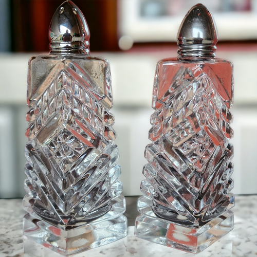 Hand Cut Lead Crystal Salt & Pepper Set Japan 