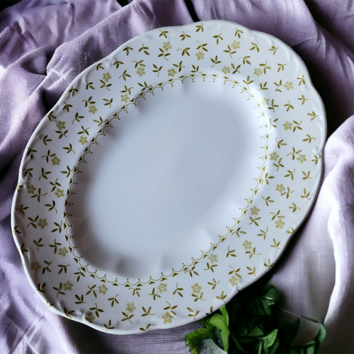 13" Meakin J & G Elysee Forget Me Not Green Oval Serving Platter