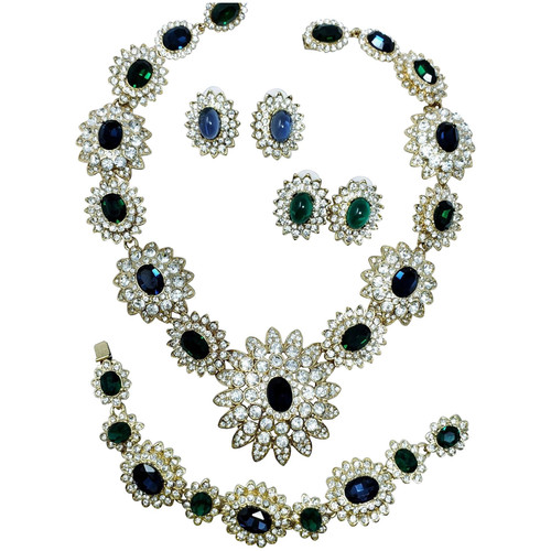 Kenneth Jay Lane Nancy Reagan Crystal Sapphire, Emerald, Diamond Parure