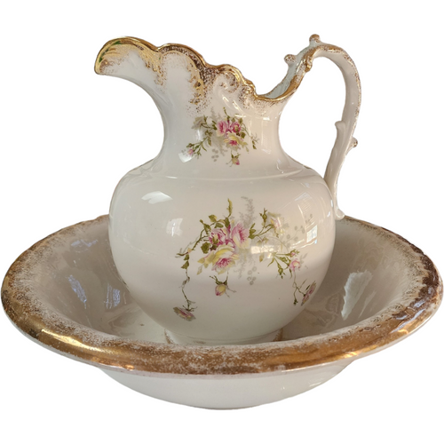 Knowles White Floral Porcelain Large Wash Stand Set Pitcher & Bowl