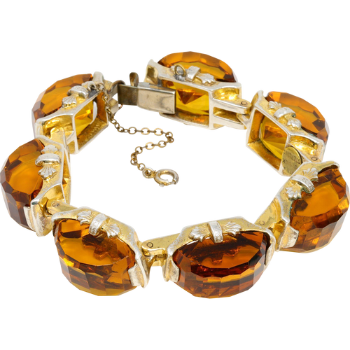 Vintage Fred A Block Honey Topaz Heavy Sterling Silver Bracelet in Gold
