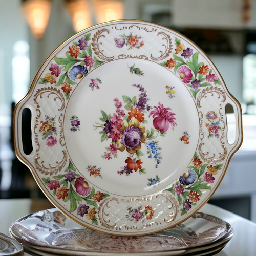  Schumann Bavaria Dresdner Art Multmotif Smooth Handled Cake Plate