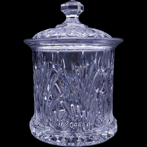 Royal Limited Crystal Hand Cut 24% Lead Crystal Heavy Weight Biscuit Barrel & Lid