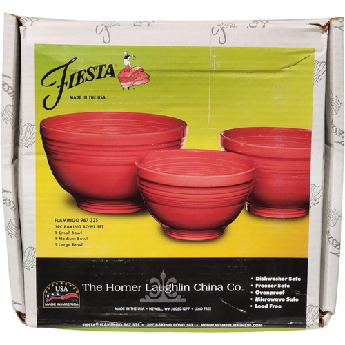 Homer Laughlin Fiesta Flamingo 3Pc Baking Bowl Set   