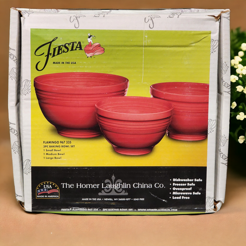 Homer Laughlin Fiesta Flamingo 3Pc Baking Bowl Set   
