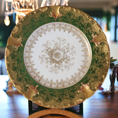 Gerard, Dufraisseix & Abbot Gold Flowers/Scrolls On Green, Scalloped Salad Plate