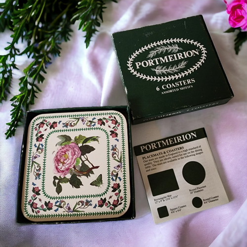  Portmeirion Variations Square Corkback Coasters Set of 6 Motifs