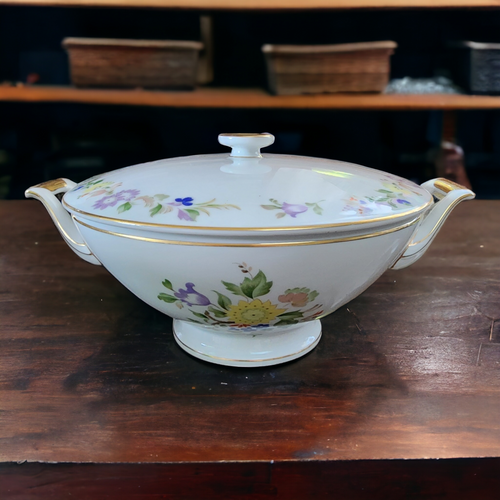 Heinrich & Co Floral Rim&Center, Smooth, Gold Trim Round Covered Vegetable Bowl