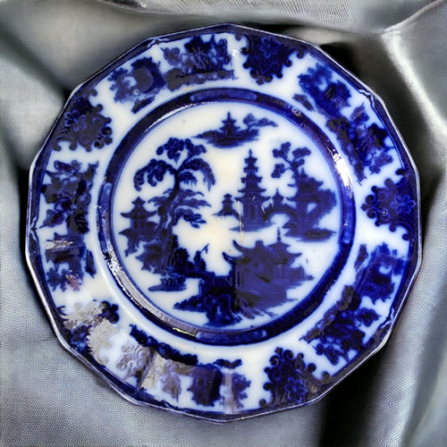9" Adams China Tonquin Flow Blue Flowers Oriental No Trim Dinner Plate 