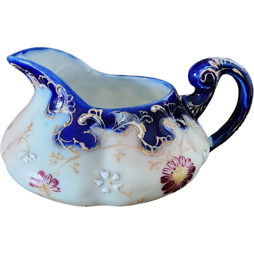  Nippon Porcelain Gold Srolls Cobalt Edge Creamer Japan Unmarked 