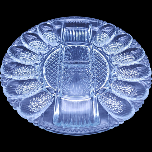 L.E. Smith Glass Clear Relish Deviled Egg Tray