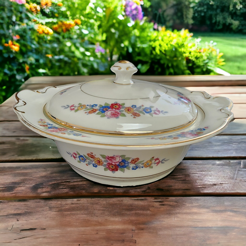 Royal Ivory Queens Rose Gold Scroll Round Covered Vegetable