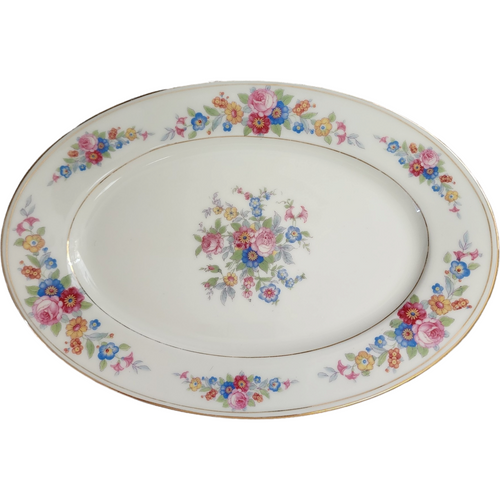 11" Royal Ivory Queens Rose Gold Scroll Oval Serving Platter