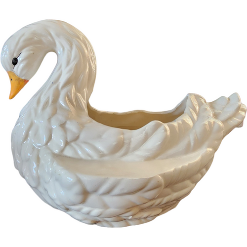 7" Vintage Large White Porcelain Swan Planter Vase Bowl