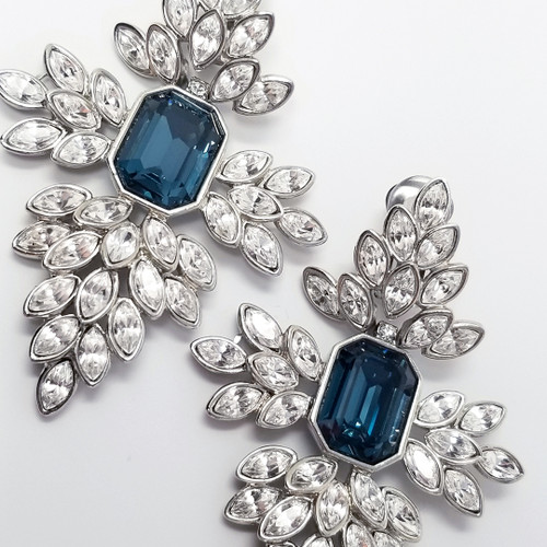 Kenneth Jay Lane KJL Clear & Sapphire Crystal Clip Earrings