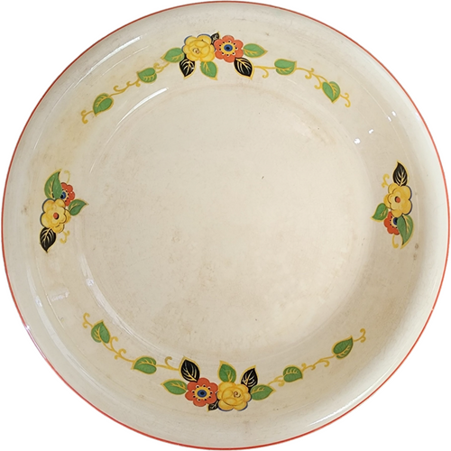 Homer Laughlin Oven Serve Embossed Red & Yellow Floral Pie Pan Plate Vegetable Dish 