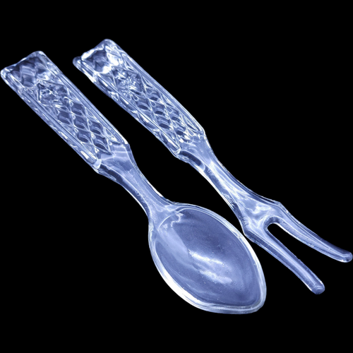 Unknown Manufacturer Glass Utensils Solid Crystal Salad Serving Set Spoon & Fork