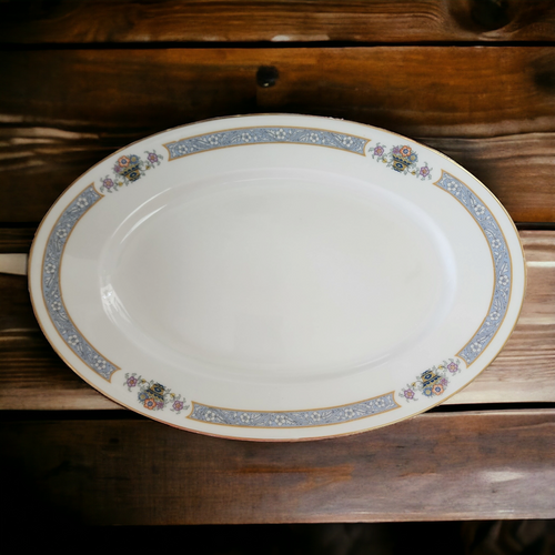  Thomas The Brunswick Blue Band Flower Basket Smooth 15" Oval Serving Platter