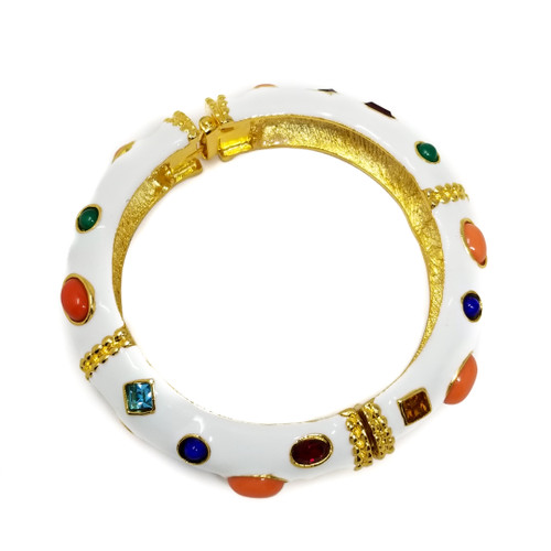Kenneth Jay Lane KJL Jeweled White Enamel Bangle Bracelet - Vintage Loft