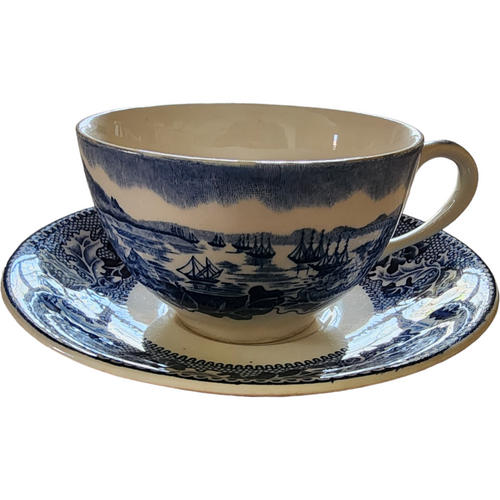 Johnson Brothers Historic America Blue  Flat Cup & Saucer Set