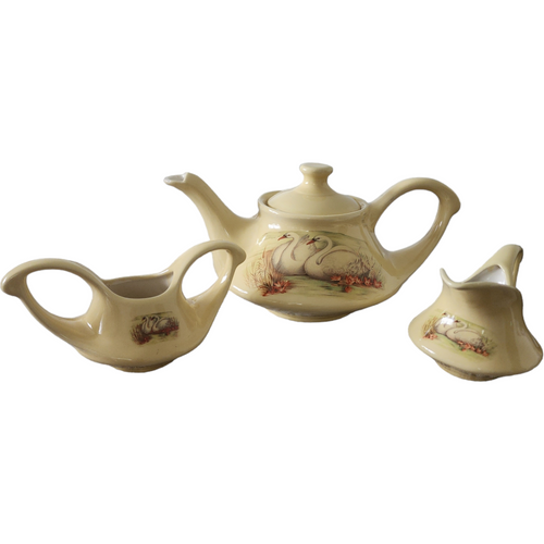 Pearl China Canary Yellow  Pearl China Canary Yellow Swan Three Piece Tea Set Service Trim Three Piece Tea Set Service