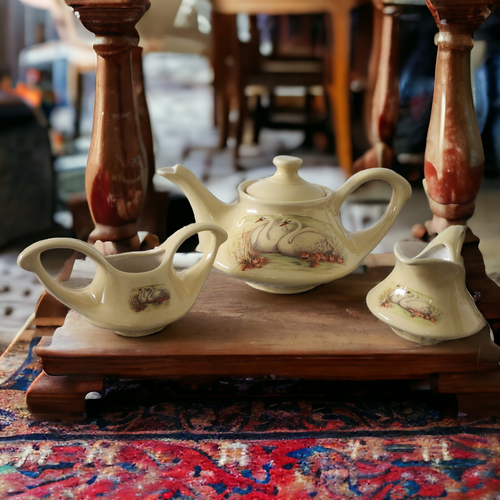 Pearl China Canary Yellow  Pearl China Canary Yellow Swan Three Piece Tea Set Service Trim Three Piece Tea Set Service