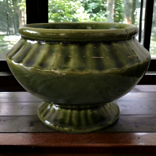 Shawnee Pottery Olive Green Footed Planter